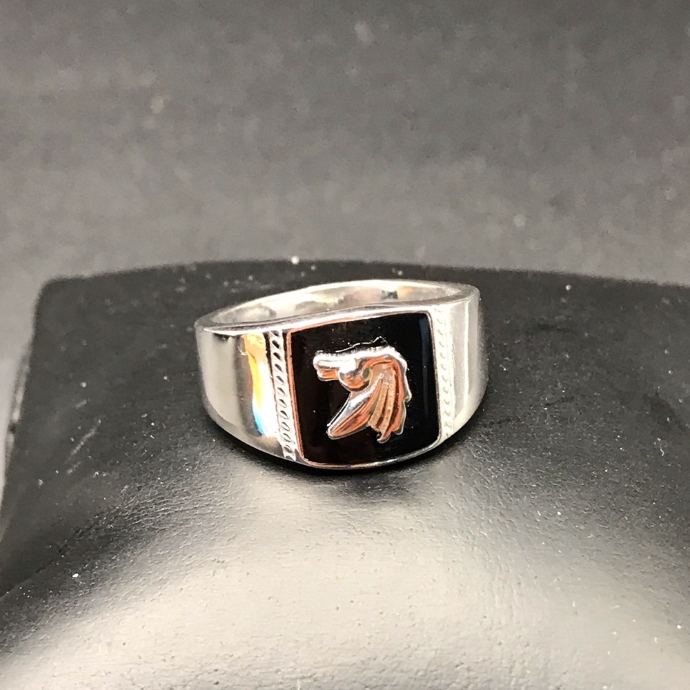 925 Sterling Silver Horse Men's Ring size 10.5 - Picture 4 of 12